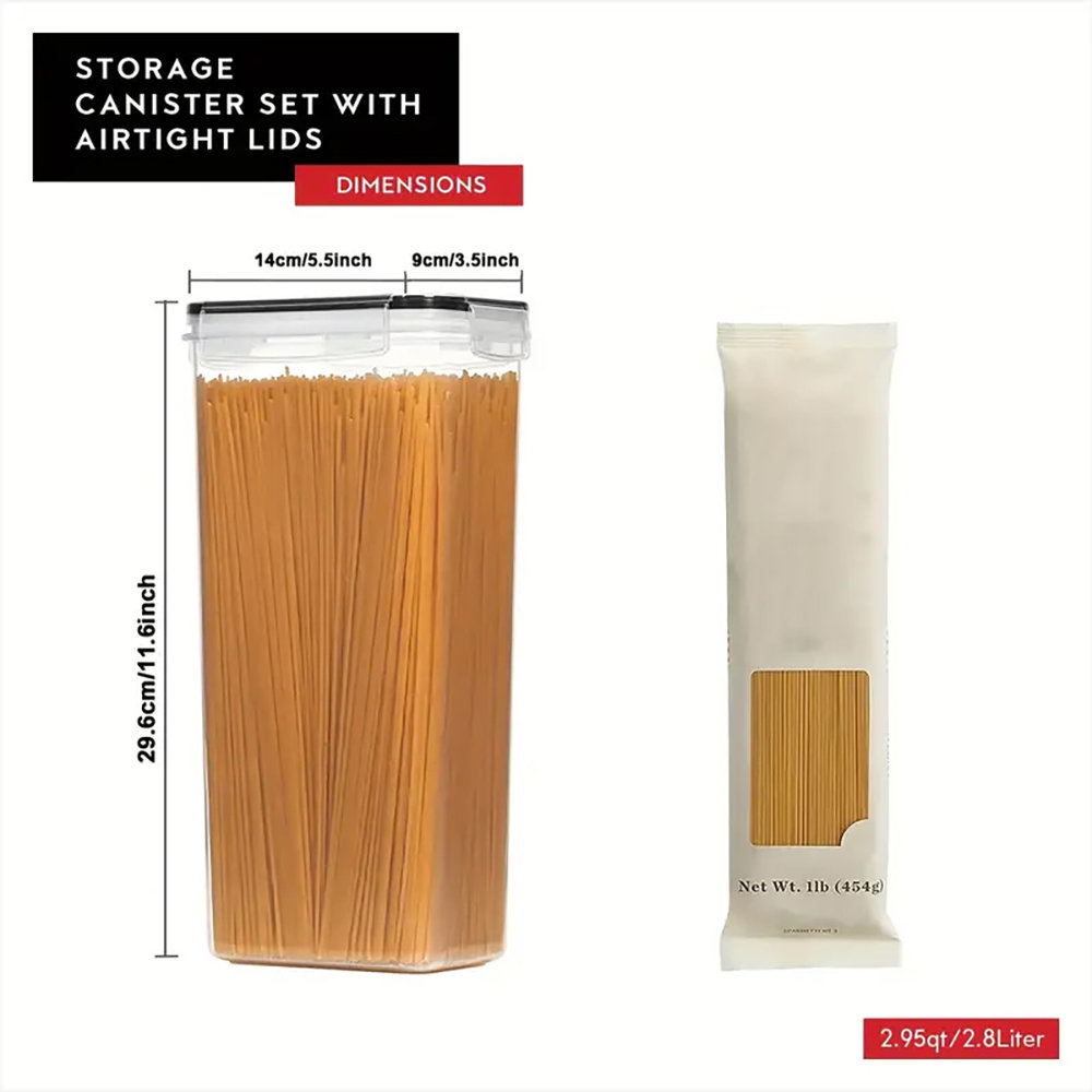 4 Pack Airtight Food Storage Containers With Lids，8L Pasta Containers For Pantry Organization And Storage, BPA Free Kitchen Canisters For Spaghetti, Flour, Sugar And Noodles Come With Free Labels And Marker